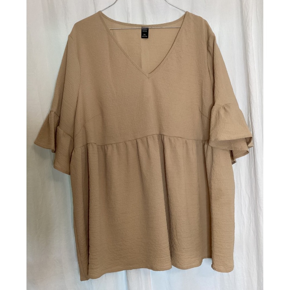 Emery Rose Blouse with Ruffle Sleeve Beige Size 3X
